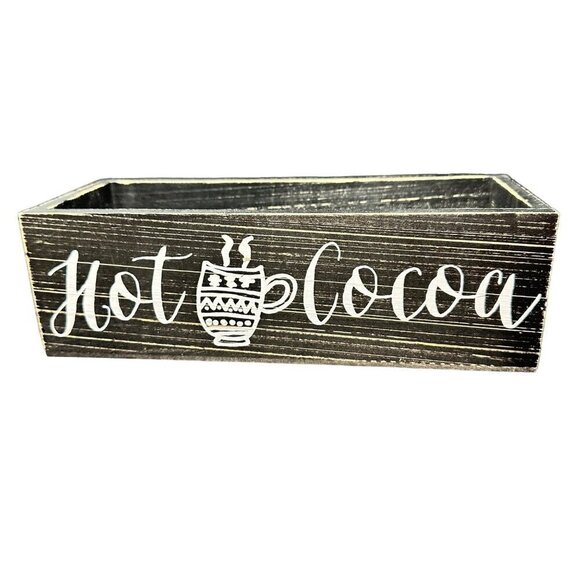 Hot Cocoa Chocolate Bar Box Storage Christmas Table Tray Decor Wood Holiday 10in - Picture 9 of 14